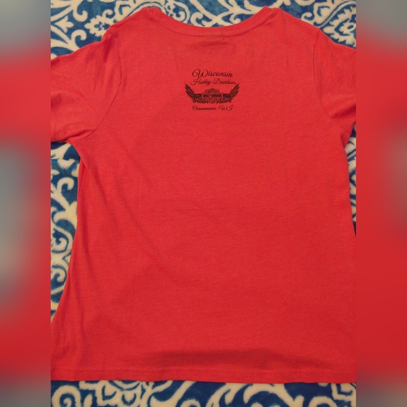 NWO Tags. Harley Davidson t-shirt. Size Med. Coral/Pink. - Picture 3 of 6